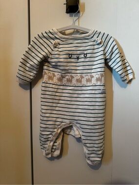 Striped Cream & Green Knit Baby One-Piece with Camel Motif pyjama